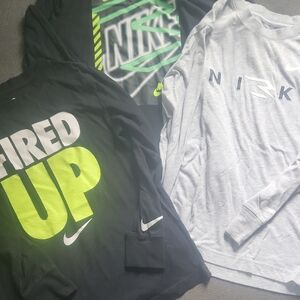Nike Kids Long Sleeve Tees - Black, Gray, and Green